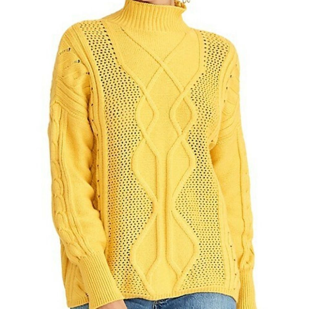 RACHEL ROY Marigold Yello Cable Knit Turtleneck Sweater Size Medium NWT